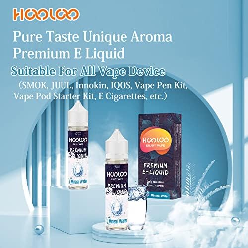 HOOLOO Vape Liquid No Nicotine, 2 Packs 60ml Fruit Flavours Shortfill E-Liquid for Vape Electronic Cigarettes, 70VG/30PG Vape Juice for E Cig Vape Pod Kit - Made in USA (Mineral Water)