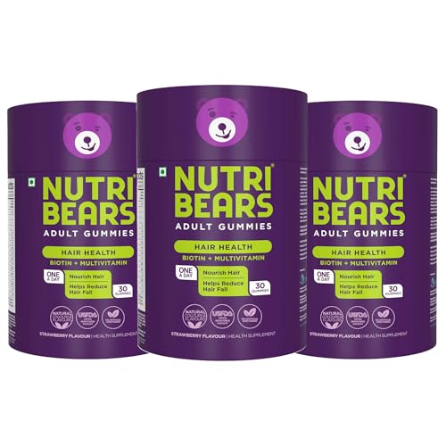 Image of NutriBears Biotin Hair Gummies with Multivitamin, Enhance Growth and Strength, Nourishing Anti-Loss Vitamin Supplement for Thinning, Weak, or Brittle Hair, 90 Gummy Chewables, 3-Pack