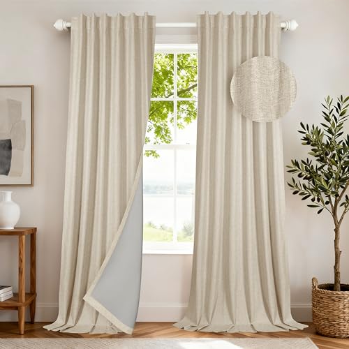 HESTIA Linen Blackout Curtains Easy to Install with Back Tabs/Rod