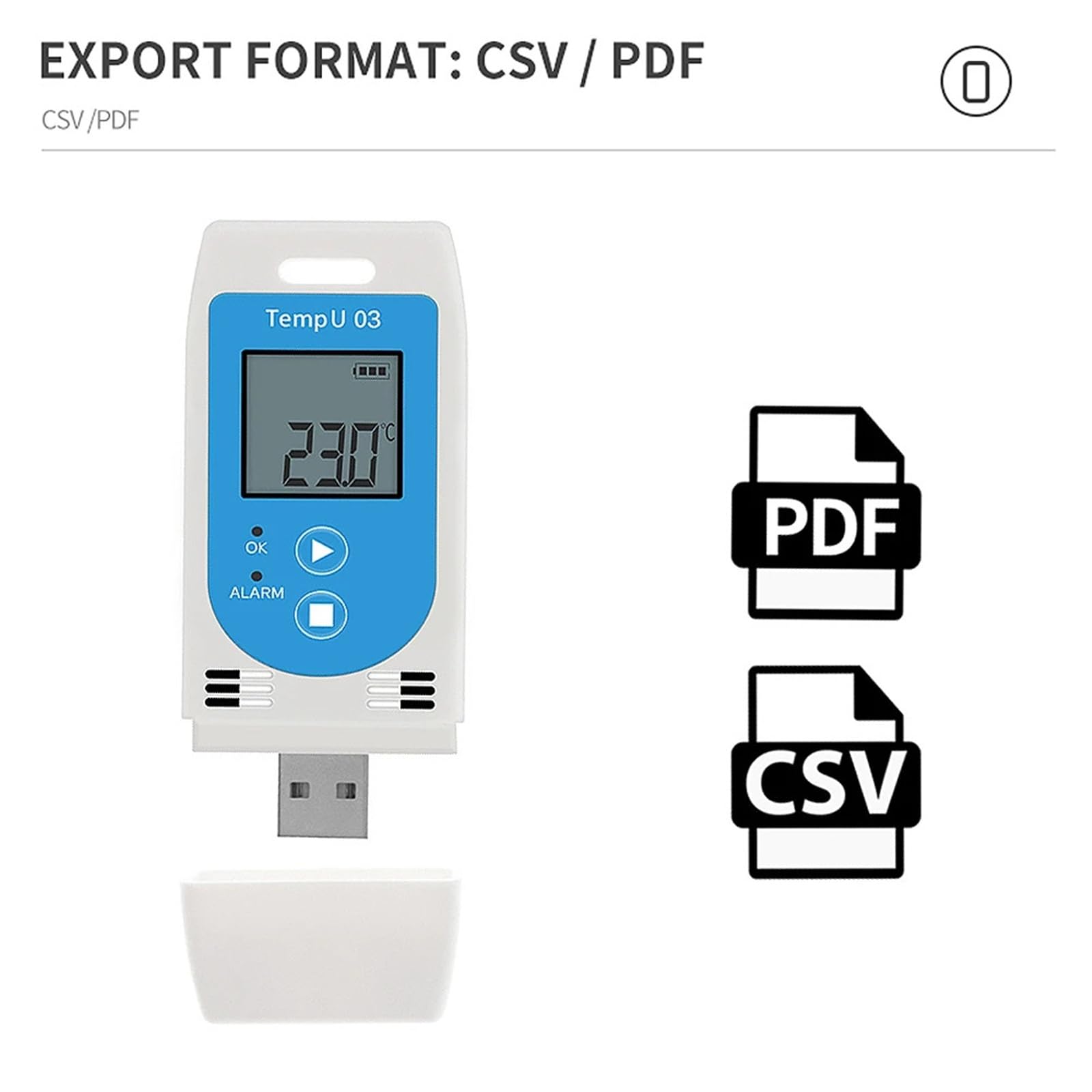 Rejestrator danych Rejestrator danych temperatury i wilgotności TempU03/TempU04 z 32 000 punktów rejestracji i dużej pojemności(TempU03)