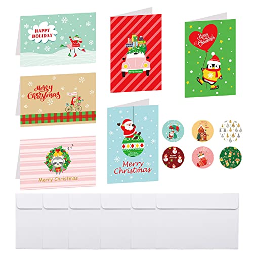 Lecerrot Tarjetas y Sobres de felicitaciones navideñas | 6 unids/Lote Tarjetas de Mensaje en Blanco DIY a Granel,Favores de Fiesta de Navidad Suministros navideños para Saludos e Invitaciones Cover