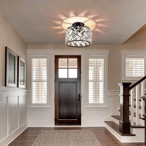 Image of FRIDEKO HOME Crystal Light Fixture Ceiling Mount - Black Hallway Light Fixtures Crystal Semi Flush Mount Ceiling Lights for Kitchen Bedroom Bathroom Entryway(8.86 Inch, Bulb not Included)