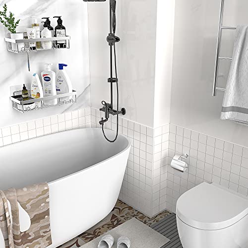 Image of Moforoco Shower Caddy Shelf Organizer Rack, Self Adhesive Black Bathroom Shelves Basket, Home Farmhouse Wall Inside Organization and Storage Decor Rv Accessories, First Camper Apartment Essentials