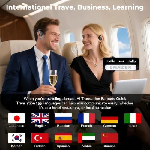 Image of ERAZER X8 Translator Earbuds Real-time AI Language Translation Earbuds for 165 Languages, Two-Way Translation Device for iOS and Android, Travel, Business, and Learning Purple