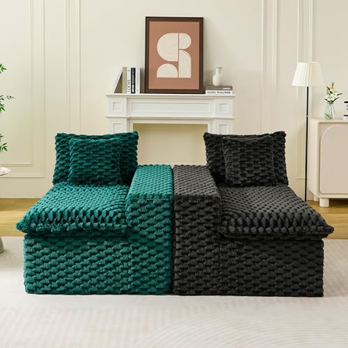 Image of KEIKI 120 inch Modular Boneless Couch Full Chaise for Apartment, 4-Seater Sectional Couches for Living Room Furniture, Deep Seat Oversized Plush Sofa Bed for Family Room Studio Pet Friendly, Green Black