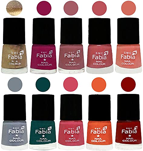 Image of SMC Fabia ALL IN ONE (PACK OF 10), Long Lasting Glossy Nail Polish, 6 ml Each, All Vibrant Colours,01918