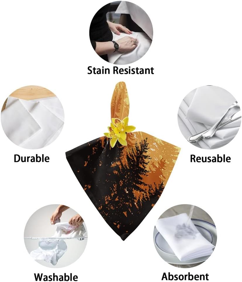 Autumn Forest Tree Cloth Napkins Set Festive Banquet Wedding Decor Tea Towel Kitchen Dinner Table Napkins(8pcs)