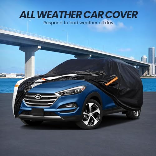 Image of Multi-Layer Car Cover Custom Fit for Hyundai Tucson (ix35)(2015-2026), 100% Waterproof All Weather for Automobiles, Gift with Towel, Heavy Duty Car Covers for Rain Sun UV Protection with Door Zipper