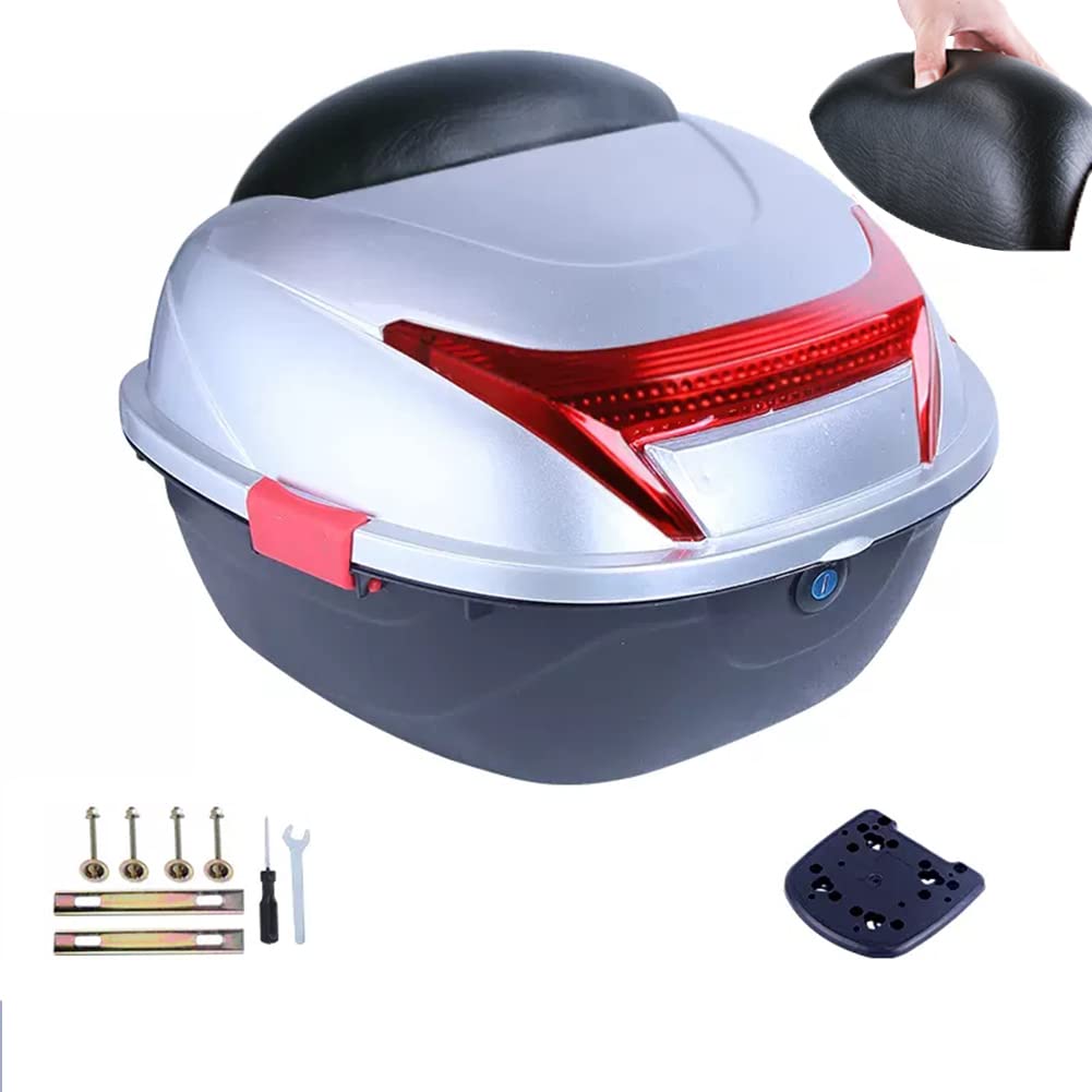 KFGISD, With Extra Large Comfortable Backrest Large Capacity Motorcycle Helmet Trunk Universal Travel Luggage Storage Box ,Motorcycle Top Box(Silver)