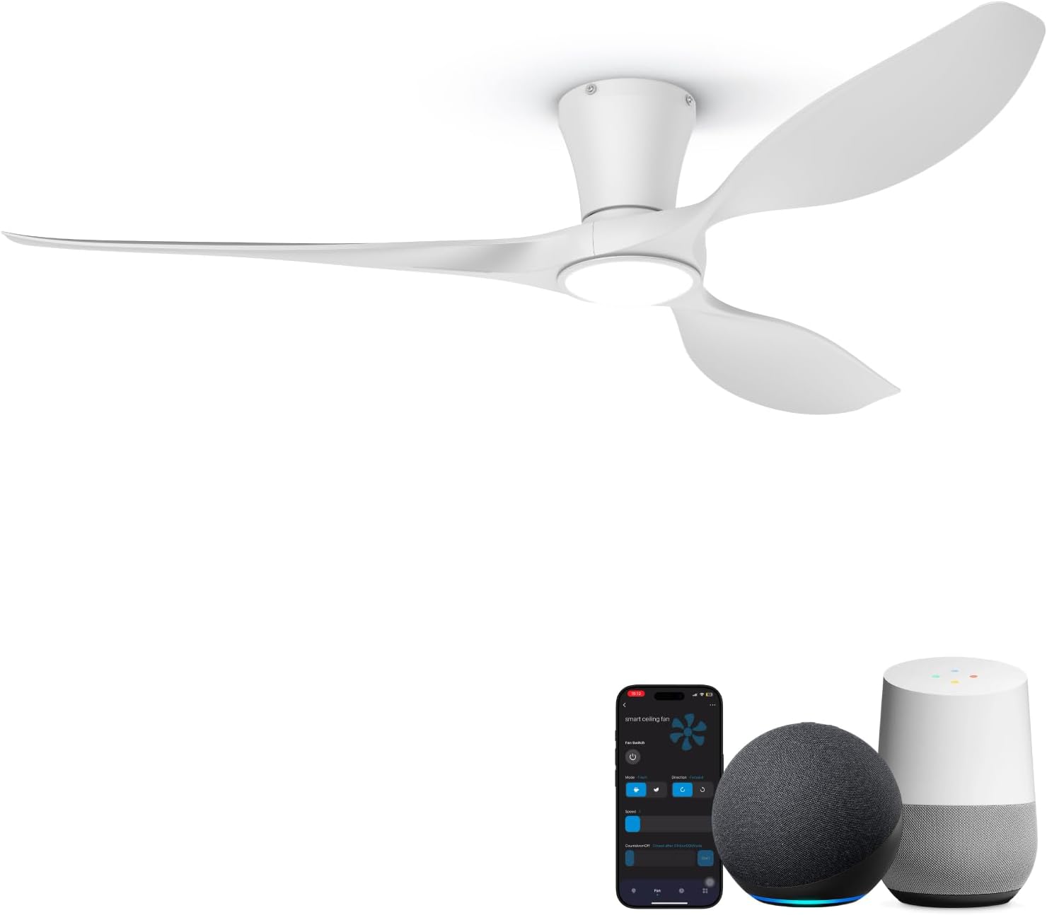 TALOYA 52 inch Smart Ceiling Fan,Low Profile Ceiling Fan with Light and Remote/App Control,Flush Mount, Quiet Reversible Motor for Living Room Bedroom Patio White Smart White 52 inch