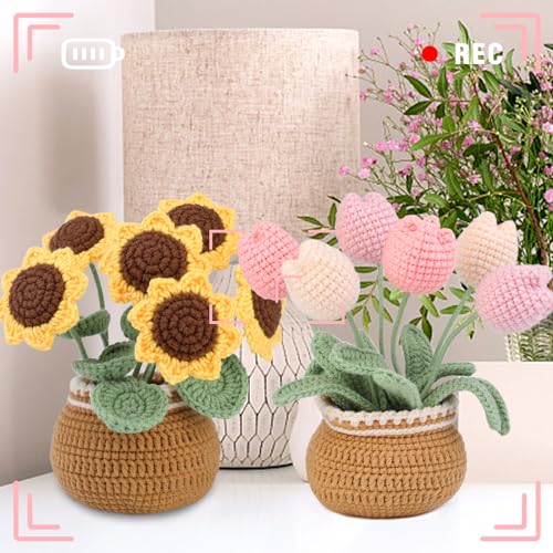 Image of Crochet Kit, Tulip and Sunflower Crochet Kit for Beginners, Knitting Kit