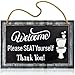 Bigtime Signs Funny Restroom Sign for Bathroom - Welcome, Please Seat Yourself - 11.5 x 7.5 Inches Rigid PVC with Rope