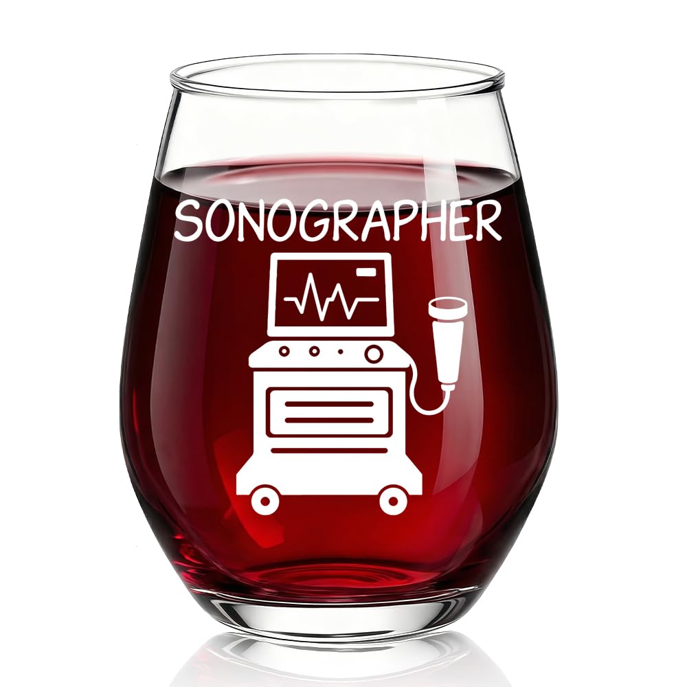 TOUNER Sonographer 2-sided Stemless Wine Glass, Funny Sonography Machine Print Wine Glass Gifts for Women Men Sonographer Radiology Healthcare Worker, Ultrasound Tech Office Gifts for Friend Colleague
