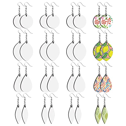 Catcan 32 Pieces Sublimation Earring Blanks Heat Transfer Sublimation Ornament Blanks with Earring Hooks and Jump Rings for Women Jewelry DIY Making Sublimation Accessories