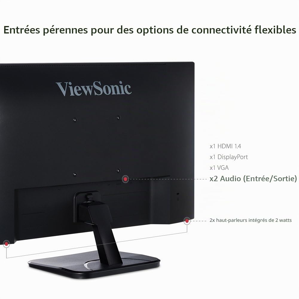 ViewSonic VA2456-mhd Moniteur IPS 24" Full HD 1920x1080 Pixels, 5ms, VGA, HDMI, DP, Haut-parleurs, Noir