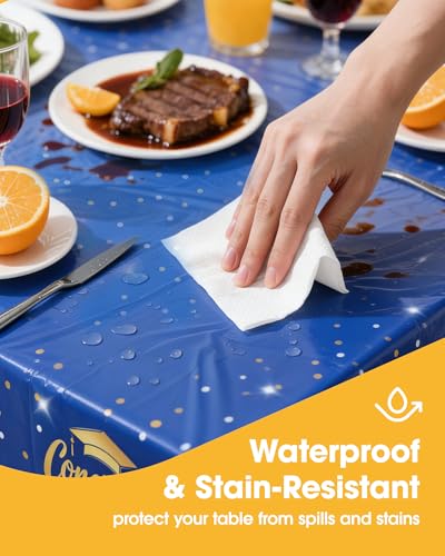 Image of Niuara Blue Graduation Tablecloth 2026 - 4 Pack 54 inch x 108 inch Disposable Tablecloths for 6FT Tables, Class of 2026 Graduation Party Decorations & Supplies