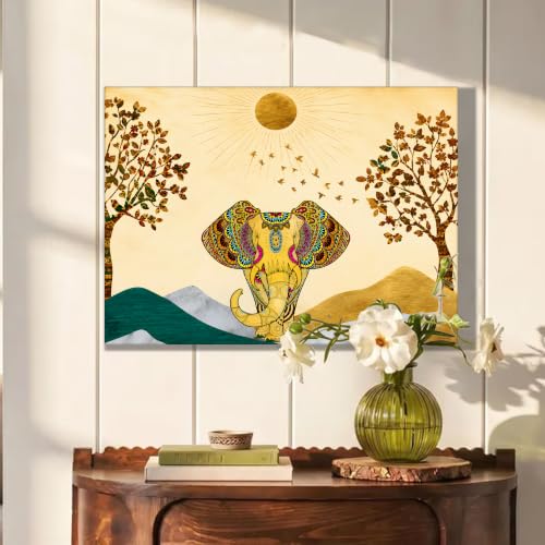 Image of PAINTINGMANTRA istic Elephant Theme Multicolored 1 Stretched Canvas Painting, Outer Size-16x22 Inch