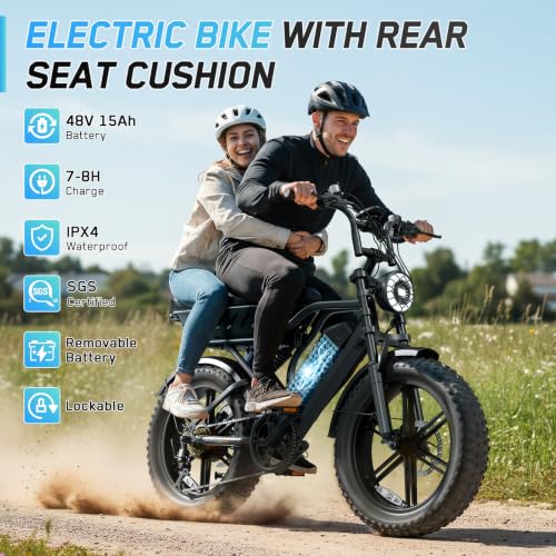 Image of Electric Bike for Adults, Peak 1500W Motor Retro E Bike, Range 65 /120Miles, 48V 15Ah Removable Battery, 20 inchx4 inch Fat Tires, Full Suspension, APP Control, Off-Road Ebike for City Commuting