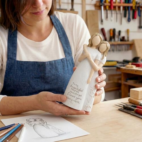 Figura escultórica madre e hija en resina pintada a mano miniatura 6