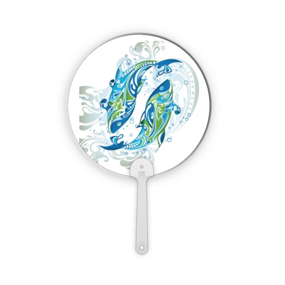 Éventail plastique rond contre la chaleur étouffante motif poisson vagues art déco