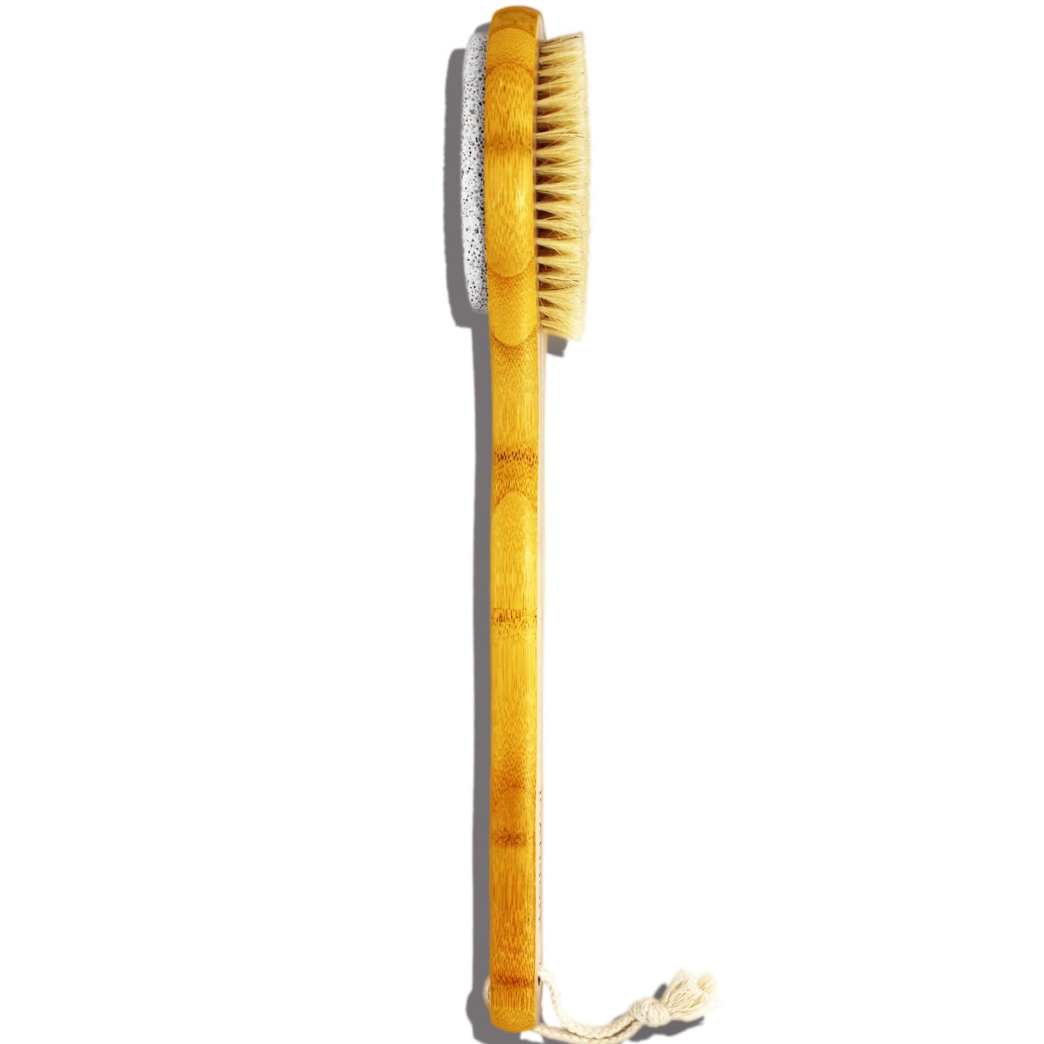 ICANdOIT - Cepillo de baño y ducha 2 en 1 de mango largo, cerdas de jabalí con piedra pómez que exfolia y suaviza la piel, cepillo corporal para celulitis y drenaje linfático