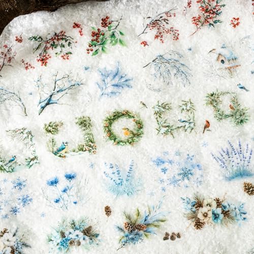 Alideco 6個 マスキングテープ かわいいロレトロ冬に咲く枝 透明な耐水性 インク PET 粘着 テープ 広幅 DIY おしゃれ マステ シール (dongjizhiyue)