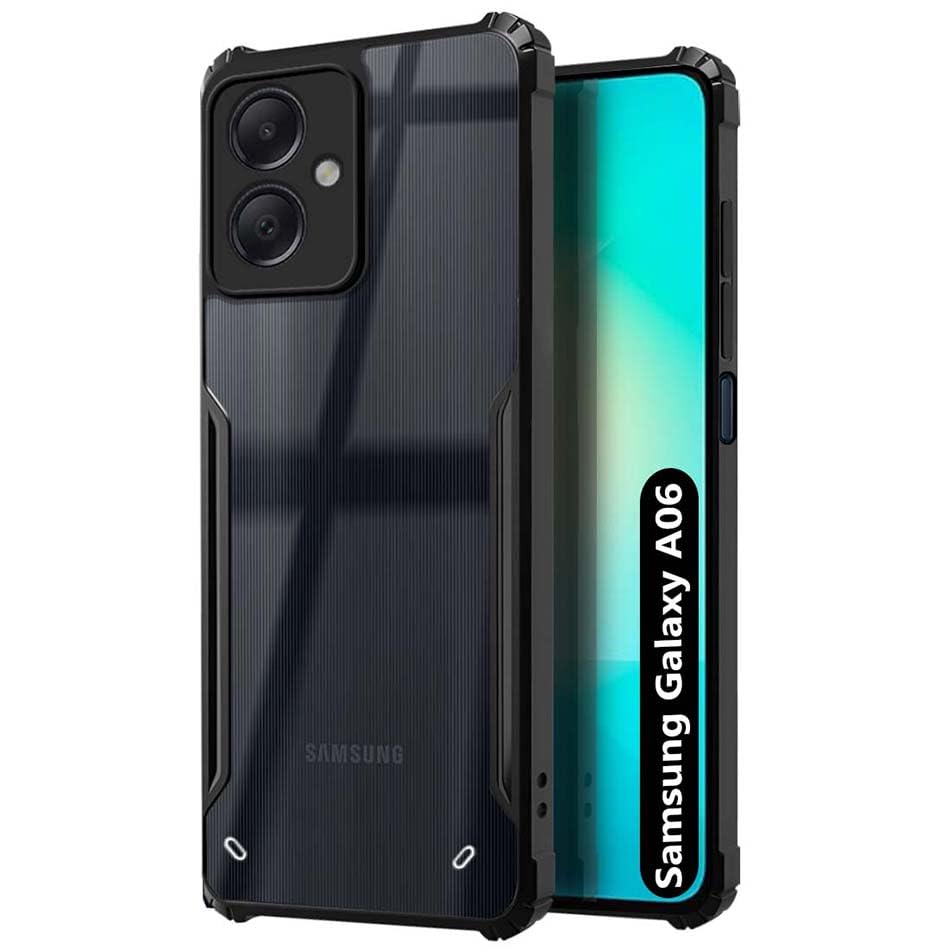 Image of Fashionury Shockproof Crystal Clear Back Cover Case for Samsung Galaxy A06 5G | 360 Degree Protection | Protective Design | Transparent Back Cover Samsung Galaxy A06 5G (Black Bumper)