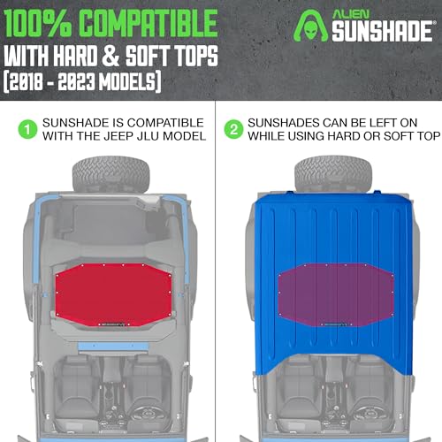 image for Alien Sunshade Jeep Wrangler JLU Red (2018-2023) – Rear Half Mesh Su