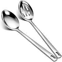 Vista 1 de Kyraton Juego de cucharas de cocina de acero inoxidable, cuchara sólida, cuchara ranurada, mango resistente al calor, apto para lavavajillas, fácil