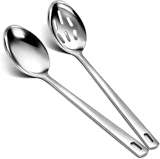 Kyraton Stainless Steel Cooking Spoon Set - Solid & Slotted Spoons, Heat-Resistant Handles, Dishwasher Safe, Rust-Proof