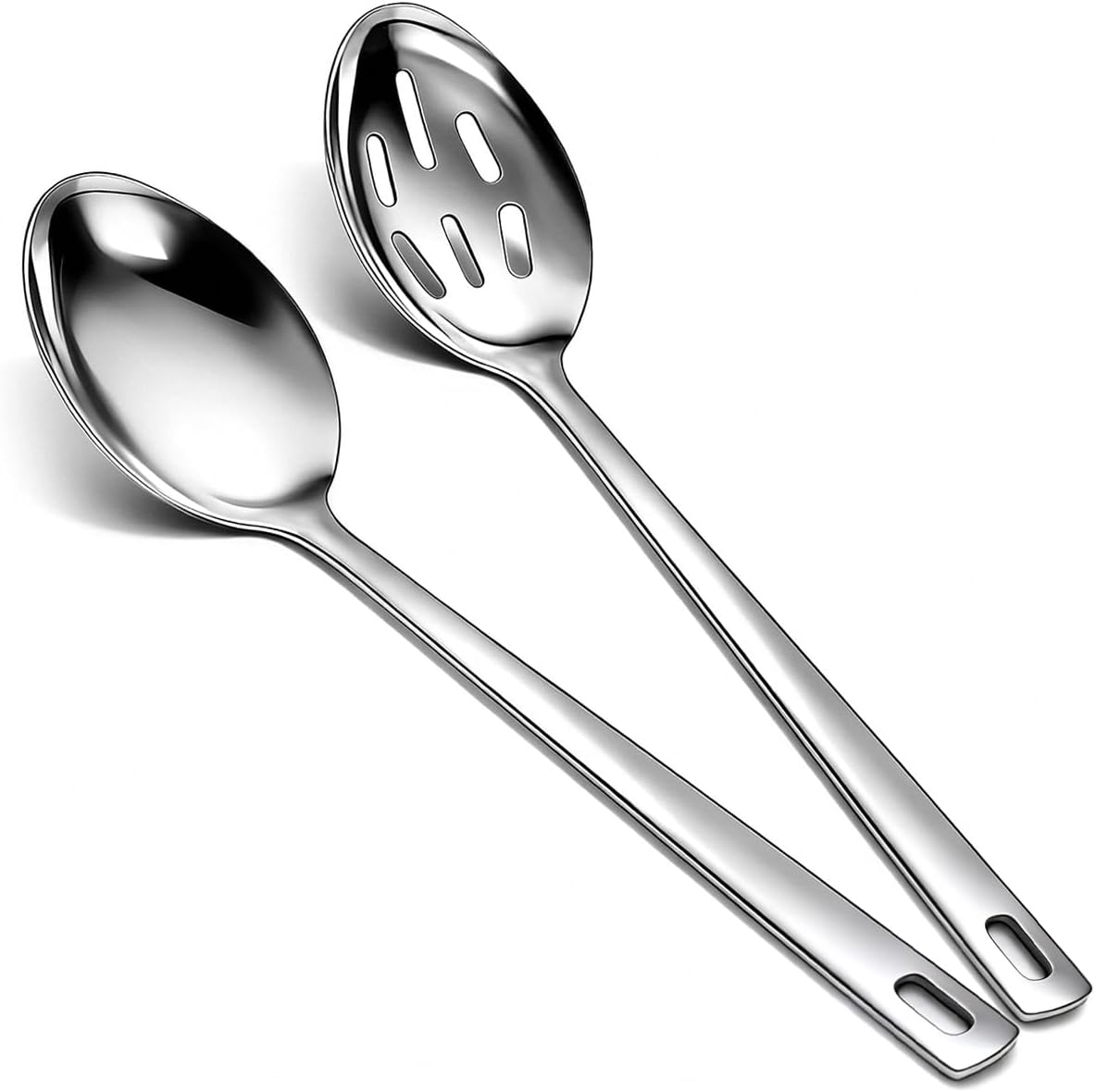 Kyraton Cooking Spoons Pack of 2, Kitchen Utensils, Serving Spoon, Cooking Utensils, Stainless Steel Kitchen Utensils for Frying, Mixing, Serving, Draining, Turning and Stirring.