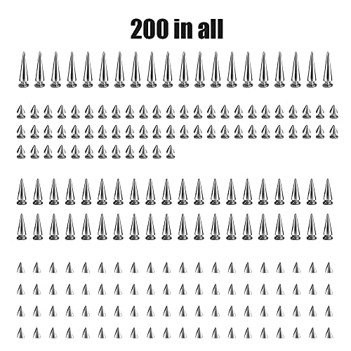 200 Sets Silver Cone Spikes Multiple Sizes Screw Back Studs Punk Rock Bullet Rivets For Diy Clothing Leather Craft #TOP2