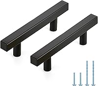 JOY DECOR 30 Pack Matte Black Square Cabinet Handles - 3 Inch Hole Center Stainless Steel Pulls, 5 Inch Length for Kitchen Drawers