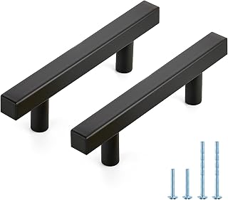 JOY DECOR 30 Pack Matte Black Square Cabinet Handles - 3 Inch Hole Center Stainless Steel Pulls, 5 Inch Length for Kitchen Drawers