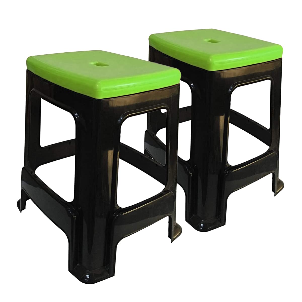 wow craft Heavy Duty Durable Plastic Sitting Stool for Home, Office, Bedroom, Bathroom, Kitchen and Garden (Green Top)(Pack of 2)