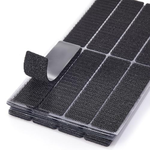 Image of ECOHomes (1x4 Inch, 40 Sets) Strips with Adhesive for Fabric, Black | No Sew, Stick On for Fabric, Sticky Back for Clothes, Curtains, Heavy Duty, Double Sided Hook and Loop Hem Tape Fasteners