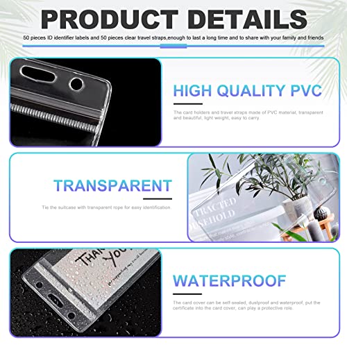 Ira Pollitt 50 Pieces Clear Plastic Luggage Identification Tags Id Identifier Labels And 50 Pieces Plastic Luggage Loops Travel Straps For Business Travel Supplies (11.5 X 6.5 Cm) #TOP2