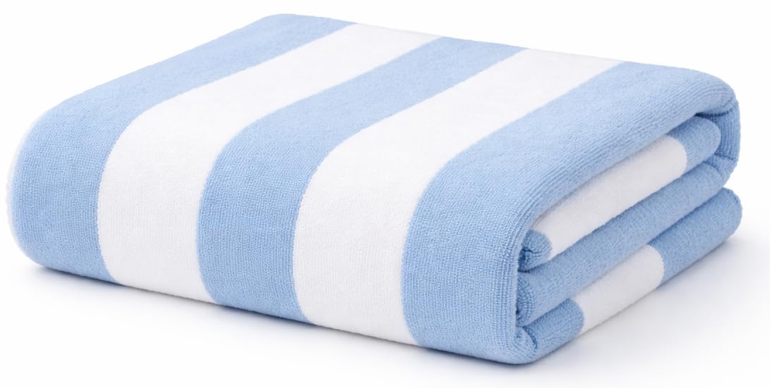 Adore Home Light Blue Cabana Stripe Beach Towel Quick Dry Microfibre, Soft & Absorbent, 70X140cm Or 80X160cm