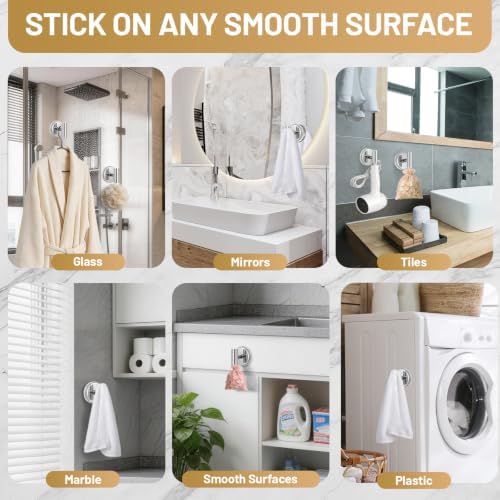 Fenas Large Suction Cup Hooks, Heavy Duty 15lb Holds Towel & Robe, No-Drill Shower Bathroom Hooks for Tile Wall Glass Mirror, Mounts on Smooth Non-Porous Surfaces (2, Chrome Polished) - 3