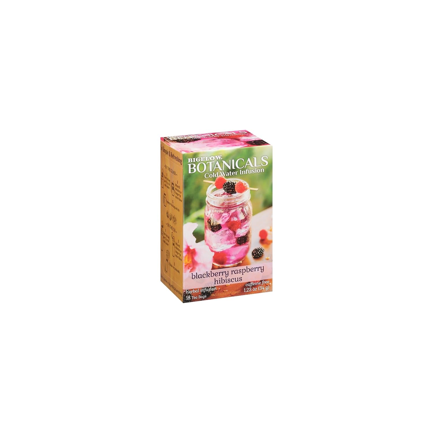 Bigelow Botanicals Cold Water Infusion Blackberry Raspberry Hibiscus Tea Bags 18 Count Box (Pack of 1), Herbal Infusion, Caffeine Free, 18 Tea Bags Total