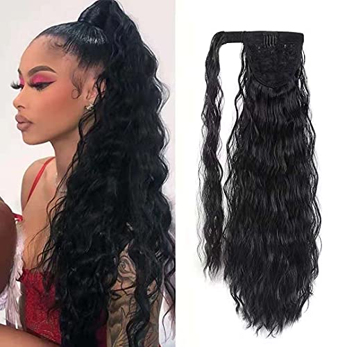 Ponytail Extension Wrap Around Ponytail Hair Extension for Women 22 Inch Long Curly Ponytail Extension Wrap Around Hair for Women Clip in Ponytail for Women Daily Looking (1B)