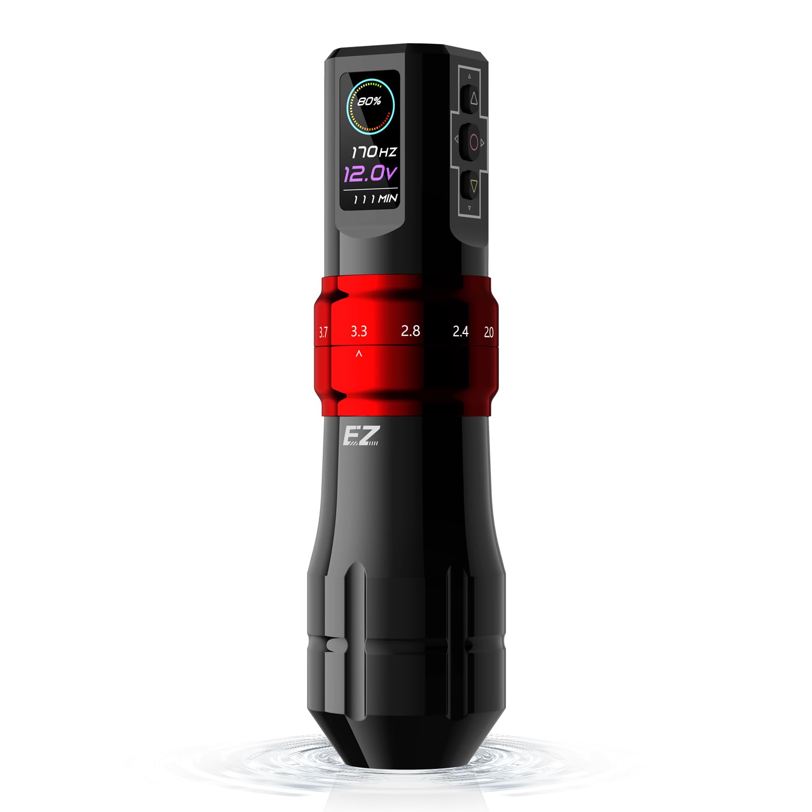 EZ Wireless Tattoo Machine - 6 Strokes 2.0, 2.4, 2.8, 3.3, 3.7, 4.2mm Bluetooth Tattoo Machine Pen with OLED Digital Display 1600mAh Battery Power Tattoo Gun (P3 Pro Gloss Red)