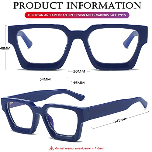 Image of AIEYEZO Square Thick Frame Glasses for Women Men Fashion Blue Light Glasses Trendy Chic Computer Eyeglasses