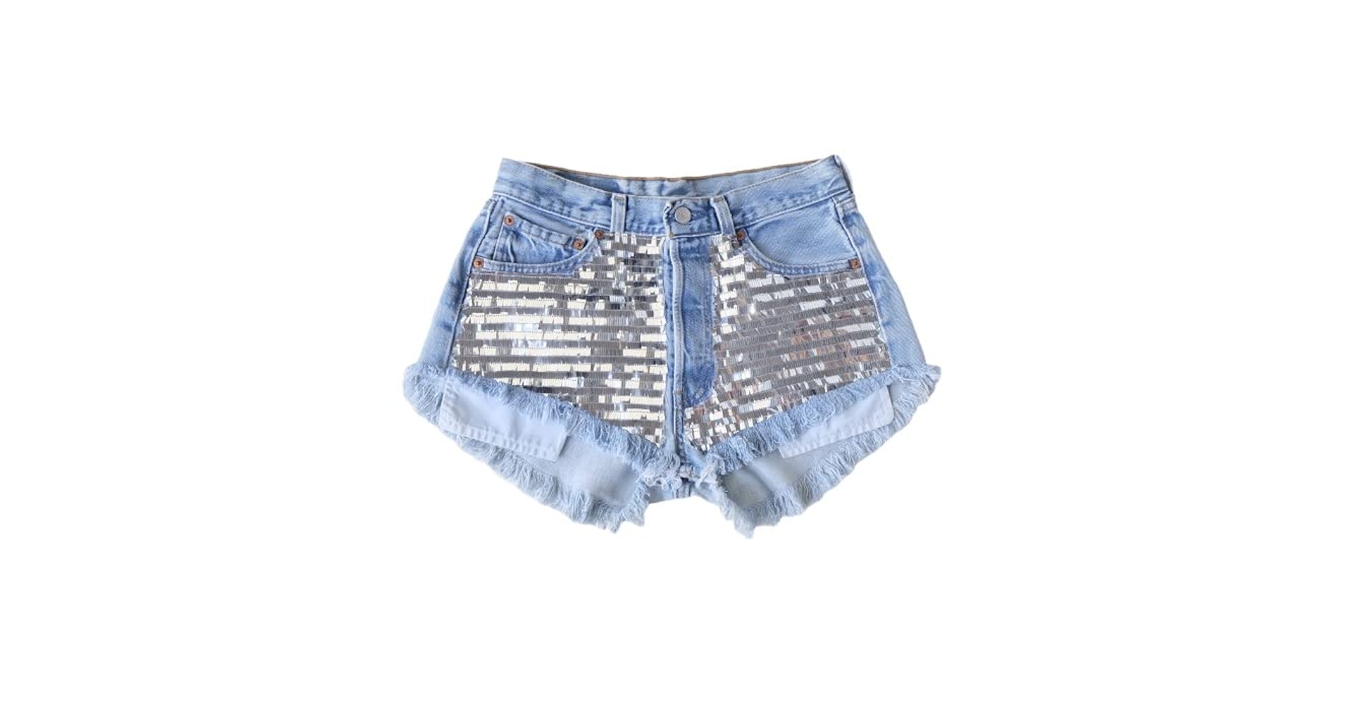 【THEAIRTOWN】Cubic Glitter Lettering Denim Pants ★S/M Amazon.com: Sparkle silver metalic shorts High waisted