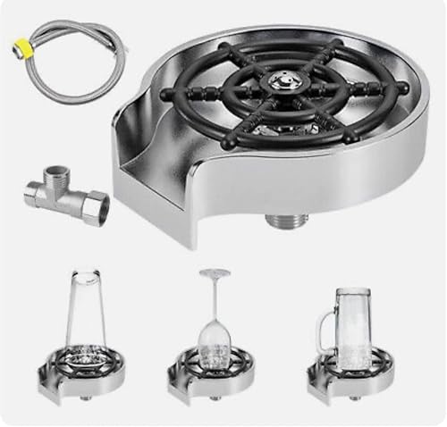 HECO Enjuagadora de vidrio Enjuagadora de vidrio para fregadero de cocina con cabezal de chorro múltiple, lavadora de tazas de acero inoxidable,