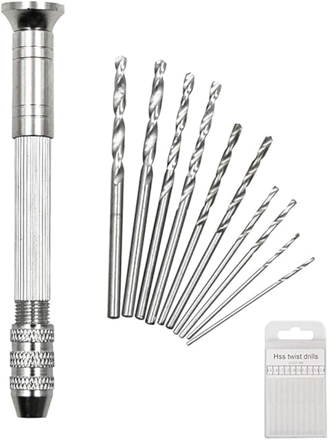 Zhongtou Pin Vise Hand Drills Set Resin Drill Vice with 10pcs Micro Twist Drill Bits 0.8-3mm Precision Mini Hand Drill for Crafts Moulds Wood Keychain Jewelry Making DIY Tool