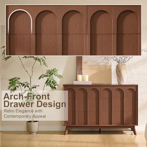 Oak&Sparrow Mid Century Modern Dresser for Bedroom, Walnut 6 Drawer Dresser with Arched Front, 47'' Wide Chest of Drawers Wood Storage Organizer for Living Room - Image 3