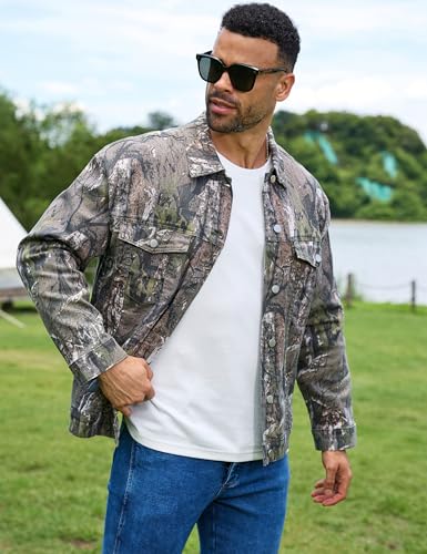 Image of Yuanbang Camo Jackets for Men Trucker Unlined Camouflage Coats Hunting Clothes