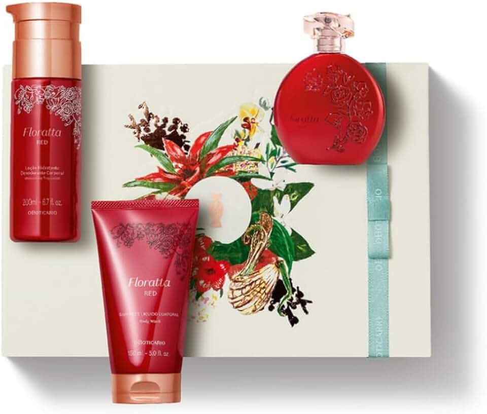 Kit Presente Floratta Red 3 Itens. (Desodorante colônia 75ml, Loção desodorante hidratante corporal 200ml, E sabonete liquido 150ml + caixa de presente)
