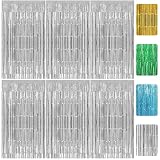 RUGLAMZHIP 6 Stück Lametta Vorhang Silber, 1m x 2m Glitzervorhang Lametta Vorhänge, Glitzer Folien Fransen Metallische Fringe Vorhänge für Deko Geburtstag Deko Hochzeit Party Disco(Silber)